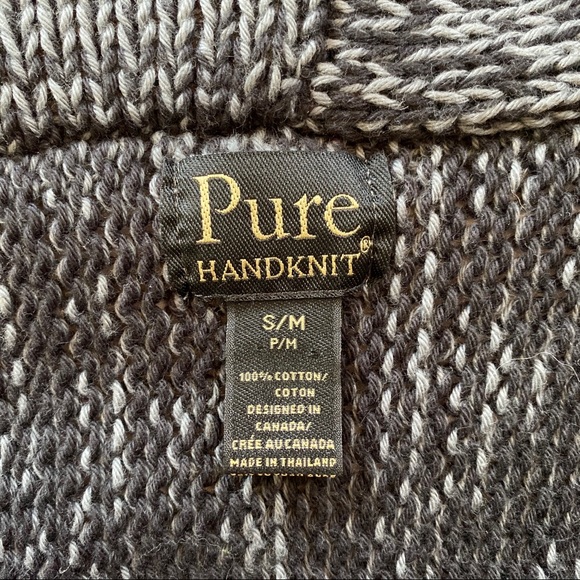 Anthropologie PURE Hand Knit Boxy Relaxed Fit Cardigan Sweater Gray/Black - Picture 7 of 8